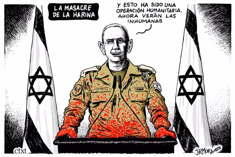 Un katliamı. CTXT'de 02/03/2024 tarihli karikatür
