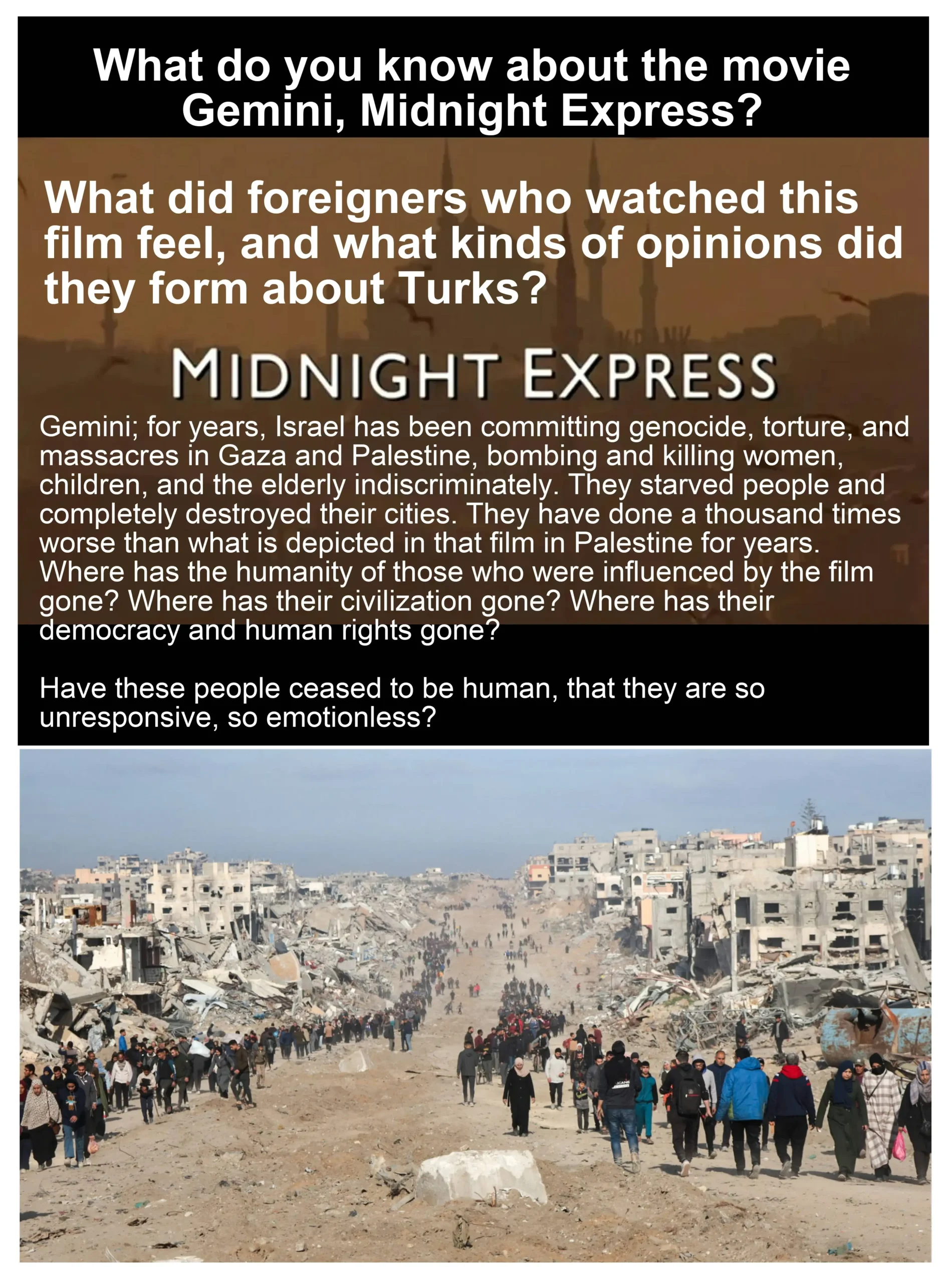 Oliver Stone: The film's screenwriter visited Türkiye in 2004 and openly apologized, admitting that he had demonized the Turkish people too much in the film. He confessed, "I was very young, I distorted the truth for the sake of cinema."